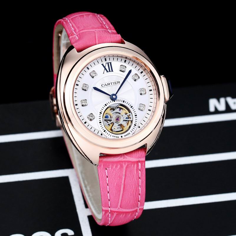 Women's Rose Gold Tourbillon Watch with Pink Leather Strap