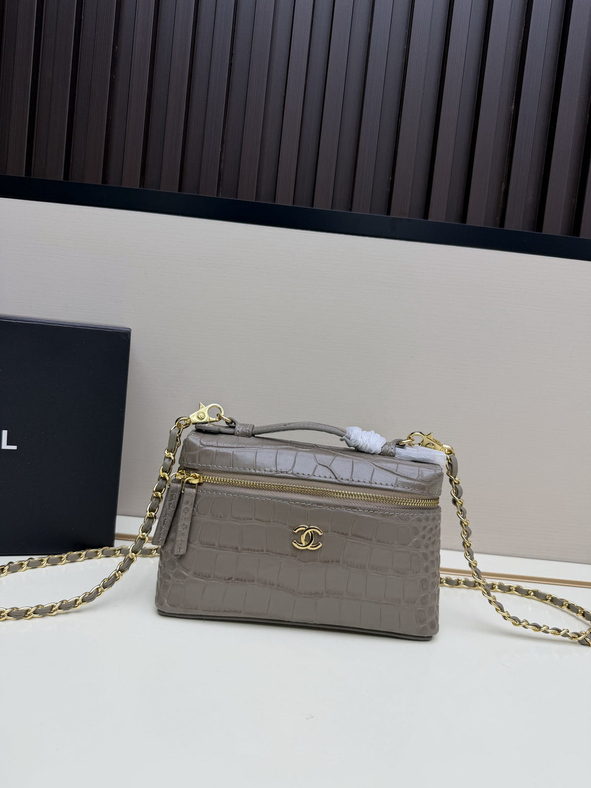Chanel Quilted Taupe Shoulder Bag with Gold-Tone Chain