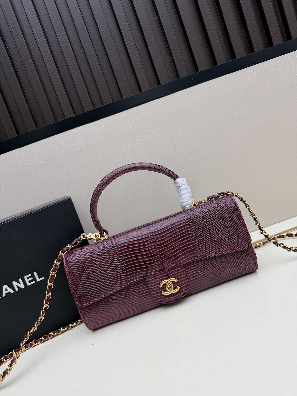 Chanel Lizard Embossed Structured Top Handle Bag
