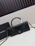 Chanel East West Flap Bag – Black Lizard Embossed Leather with Gold Hardware