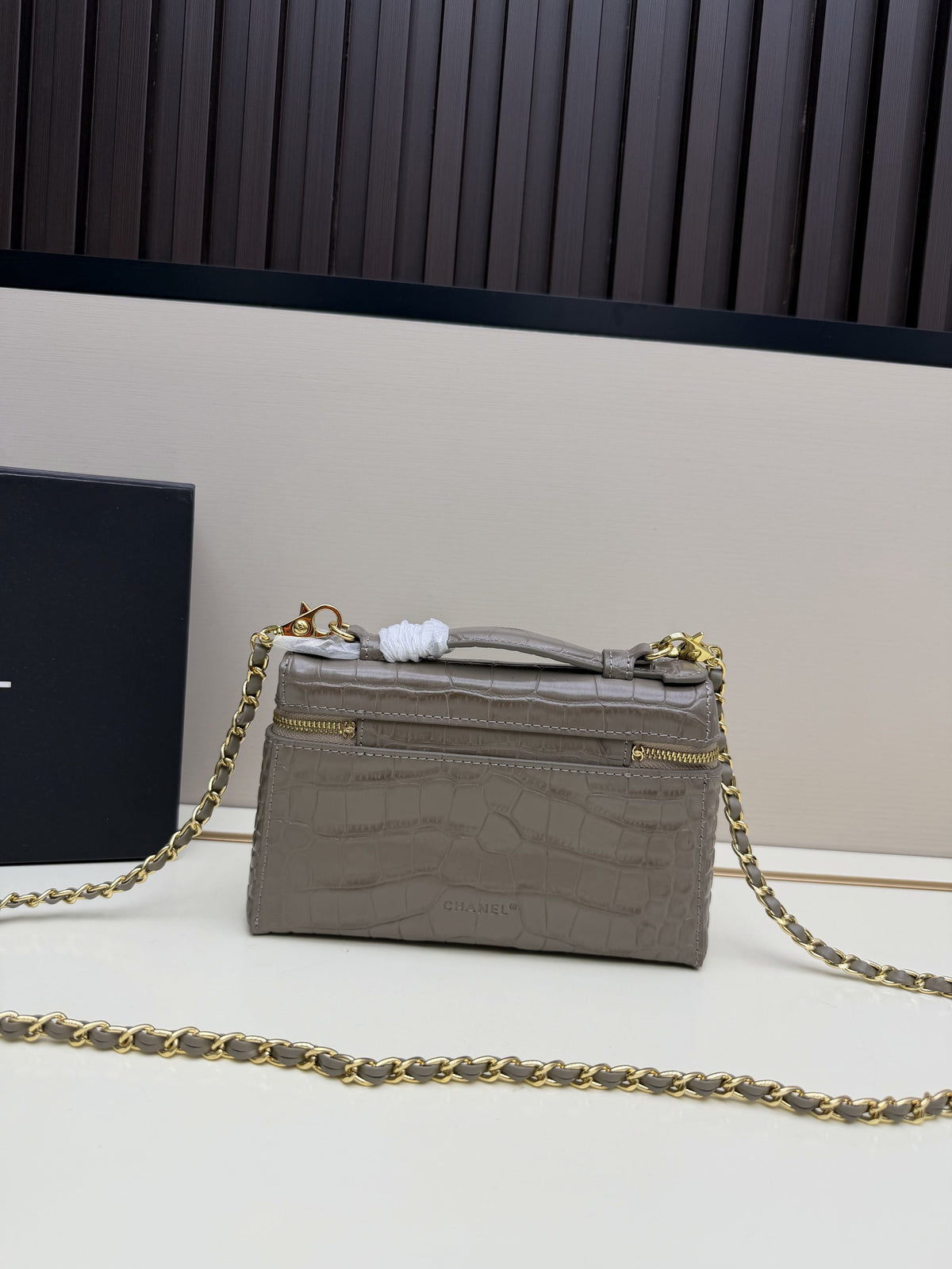 Chanel Quilted Taupe Shoulder Bag with Gold-Tone Chain