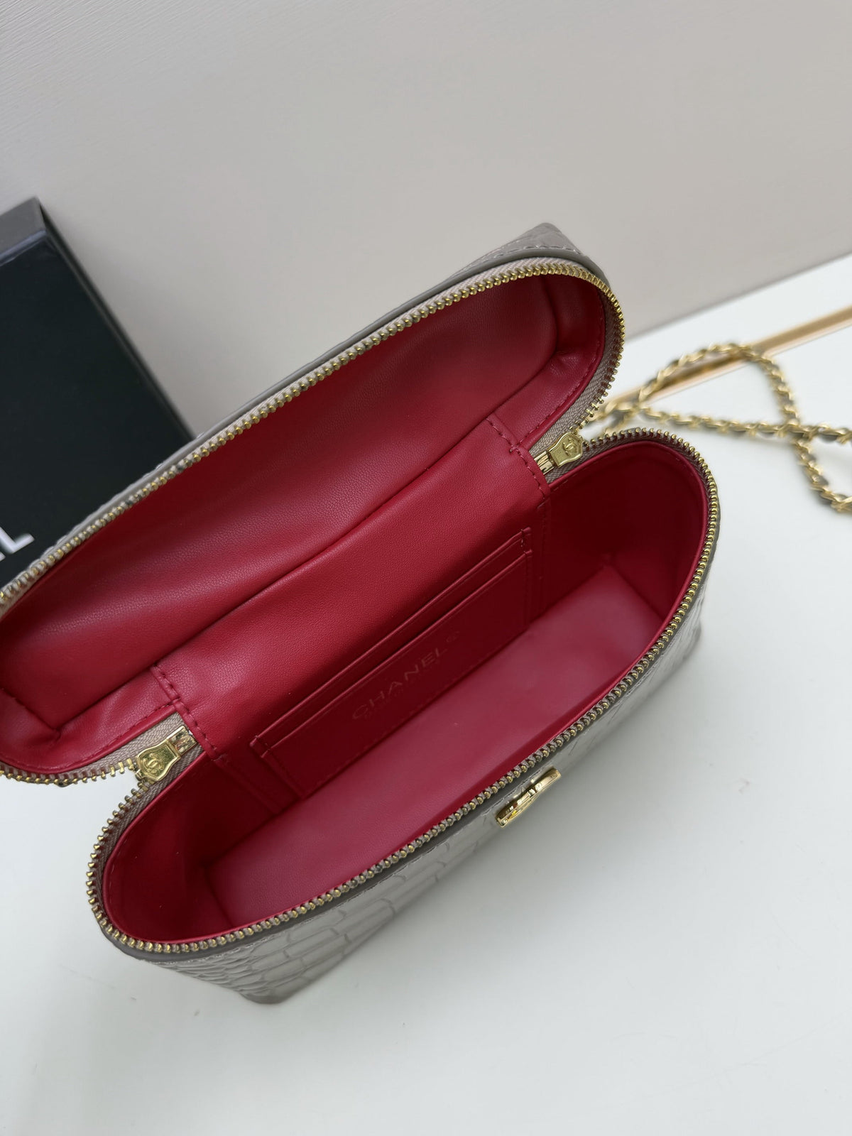Chanel Quilted Taupe Shoulder Bag with Gold-Tone Chain