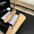 Chanel Beige Square-Toe Leather Loafers
