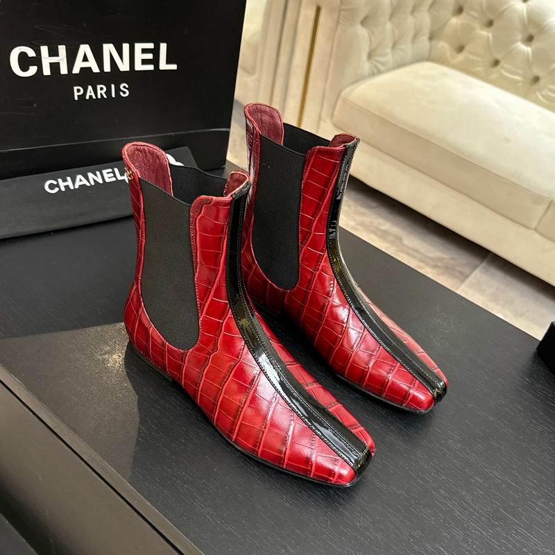 Chanel Red Crocodile-Embossed Leather Chelsea Boots