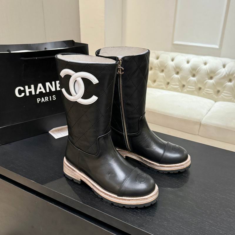 Chanel CC Logo Quilted Leather Mid-Calf Boots