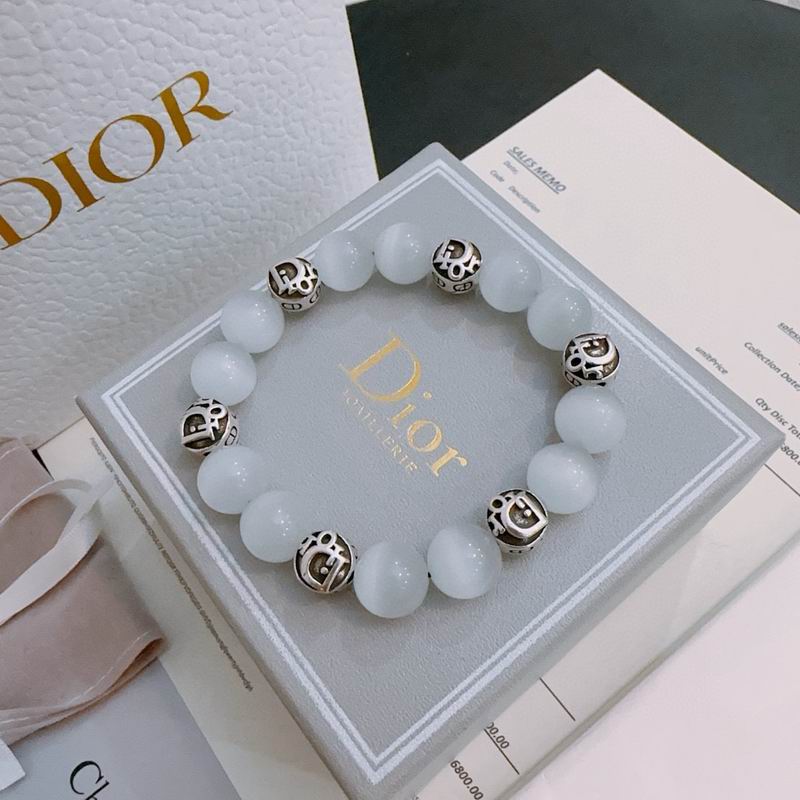 White Opalite Beaded Bracelet with Silver Logo Charms