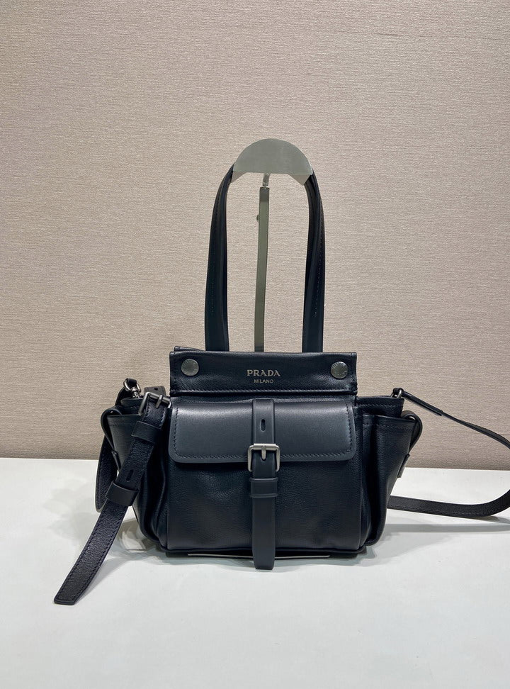 Prada Mini Leather Tote Bag in Black
