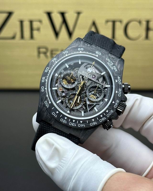 Black Skeleton Chronograph-Style Wristwatch