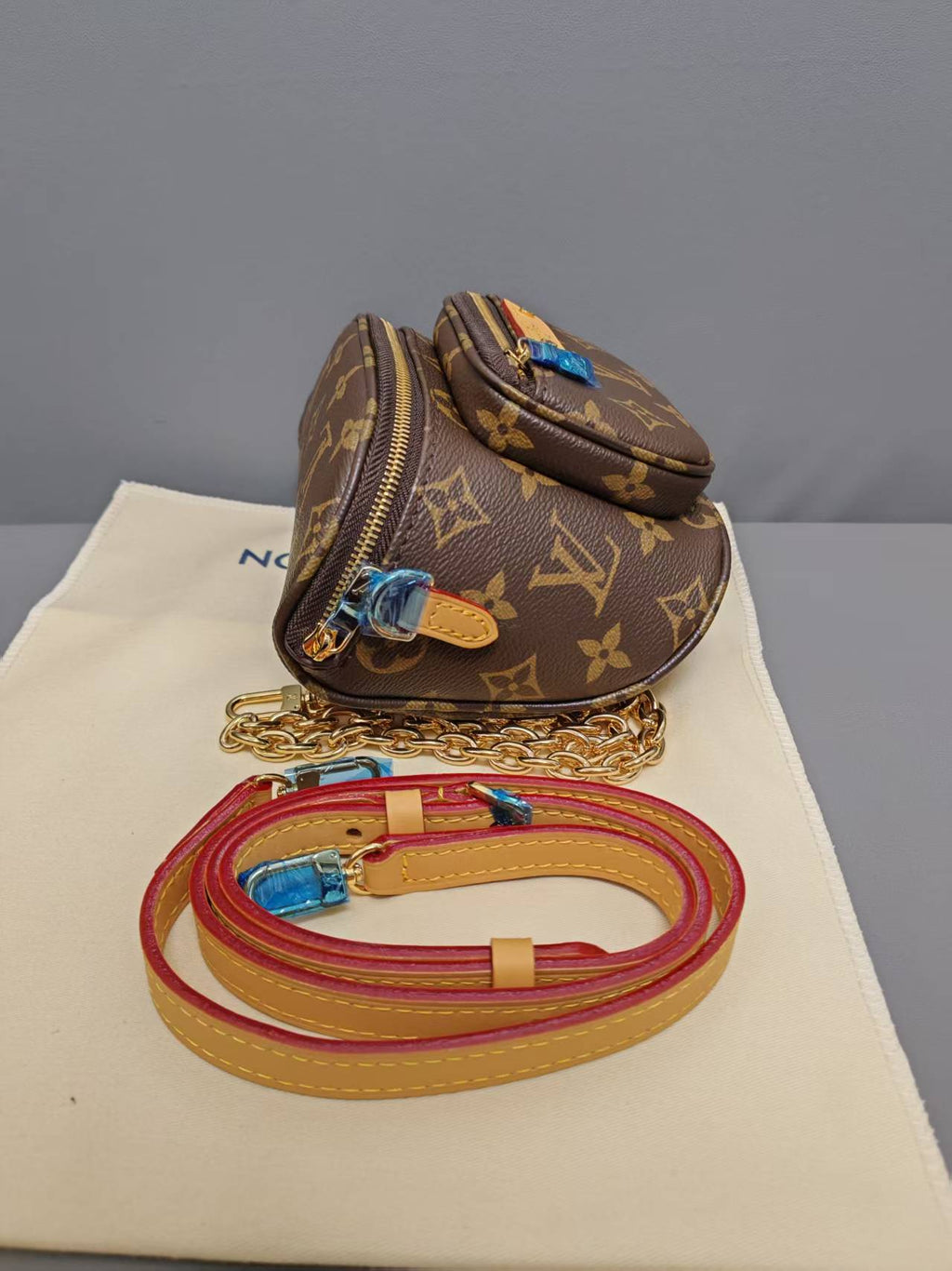 Louis Vuitton Monogram Canvas Mini Crossbody Bag with Chain & Leather Strap